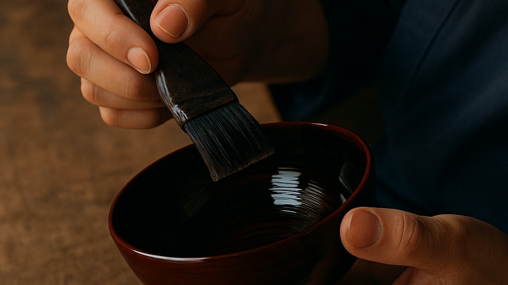 職人が輪島塗の器に漆を塗る様子